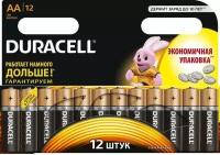 Батарейка Duracell, AA, 12 штук, щелочная, 1.5В