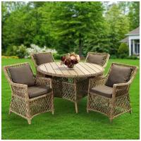 Мебель садовая Green Days, Форео, бежевая, стол, 122х122х75 см, 4 кресла, подушка серо-коричневая