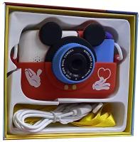 Детский цифровой фотоаппарат игрушка Микки Маус с селфи камерой и играми + карта 8гБ / подарок для детей красный