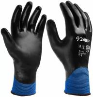Маслобензостойкие перчатки ЗУБР механик, тонкое нитриловое покрытие, полный облив, размер L (3 пары)