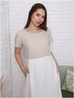 Платье серо-белое лен натуральный эко большой размер женская одежда удлиненная туника платье женское 3091-54