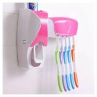Дозатор для зубной пасты с держателем для зубных щеток "Бочонок", розовый