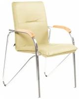 Конференц-стул Samba светло-бежевый, искусственная кожа/бук/металл серебристый