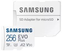 Карта памяти Samsung microSDXC 256 ГБ Class 10, V30, A2, UHS-I U3, адаптер на SD, белый