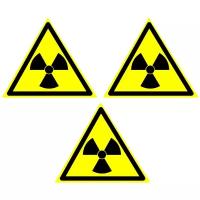Предупреждающие знаки. W 05 Опасно Радиоактивные вещества или излучение ГОСТ 12.4.026-2015. Размер 150х150 мм. 3 шт