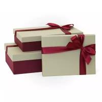 РутаУпак/Комплект подарочных коробок «3в1» Светло-серый/бордовый