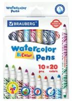 Набор фломастеров 20 цветов Brauberg Premium Bi-Color (линия 3мм, двусторонние, двуцветные) 10шт., 4 уп. (151945)