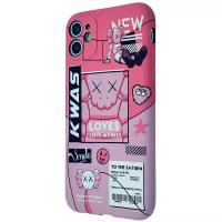 Чехол накладка Kaws Pink iPhone 11 светится в темноте, с защитой камер и софт тач