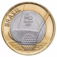Памятная монета 1 реал XXXI летние Олимпийские Игры, Рио-де-Жанейро 2016, Гольф, Бразилия, 2014 г. в. Монета в состоянии UNC (из мешка)