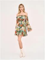 Женское шифоновое Olya Stoff платье с открытыми плечами и спиной, короткое с цветами, нарядное, красивое