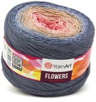 Пряжа YarnArt Flowers (Ярнарт фловерс) - 1 моток цвет: 262 Джинс / голубой / беж / персик, 1000 м, 250 г
