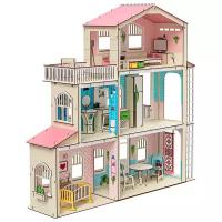 M-Wood кукольный домик Симфония с лифтом и террасой MW-3023_3, розовый