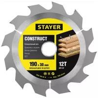 STAYER Construct 190 x 30мм 12Т, диск пильный по дереву, технический рез с гвоздями, 3683-190-30-12