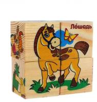 Кубики деревянные «Животные фермы», набор 4 шт