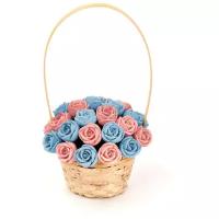 33 шоколадные розы CHOCO STORY в корзинке - Голубой и Розовый Бельгийский шоколад, 396 гр. K33-GR