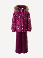 Комплект куртка и полукомбинезон для девочек HUPPA MARVEL, бордовый с принтом/бордовый 22134, размер 110