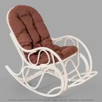 Кресло-качалка Рокко Классик Софт, ротанг белый прованс, подушка коричневая матадор