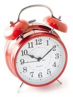 Часы будильник настольные D-10 см красный цвет Эврика