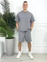 Мужской костюм с шортами и футболкой однотонный трикотажный серый 52 размер От Sofi Sweet