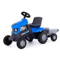 Каталка-трактор Полесье Turbo, с педалями, синяя, с полуприцепом
