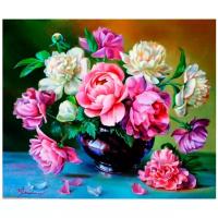 Алмазная мозаика Пионы в вазе розовые (Mazari) 20 х 25 см холст | алмазная вышивка цветы | алмазная живопись картина | натюрморт