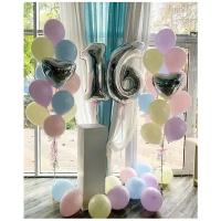 Композиция шаров на день рождения, воздушные шары с гелием, фонтан из шаров, гелевые цифры, доставка шаров