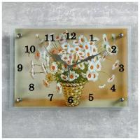 Часы настенные прямоугольные "Корзина с ромашками", 25х35 см