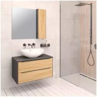 Мебель для ванной / Runo / Мальта 85 /дуб черный/ тумба с раковиной Гамма 56 / шкаф для ванной / зеркало для ванной