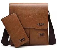 Мужская сумка планшет с портмоне, Темно-коричневая