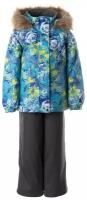 Комплект куртка и полукомбинезон для девочек HUPPA MARVEL, светло-синий с принтом/серый 24360, размер 122