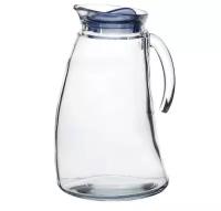 Стеклянный прозрачный кувшин с синей пластиковой крышкой 2 л, для воды, сока, компота, лимонада, коктейлей, оригинальная форма