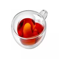 Стеклянная кружка с двойными стенками "Сердечко", 250 мл./Стакан с двойным дном "Сердце" чашка для чая