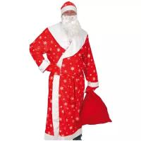 Карнавальный костюм Карнавалофф Дед Мороз красный в звездах (плюш) взрослый, XL (56-58)