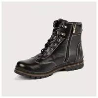 Мужские ботинки Рос-Обувь кожаные с натуральным мехом, черные, модель 309, размер 42