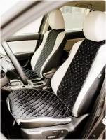 Накидка на переднее сиденье автомобиля с карманом / Универсальный размер / Премиум качество / Цвет: Черный (синяя строчка)