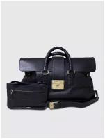 Дорожная сумка кожаная Bruno Bartello D-0010, черная, деловая. Клатч борсетка в комплекте