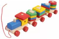 Деревянный паровоз-фигуры и цвета / Деревянный паровозик/ Развивающая игрушка для малышей (сортер-каталка)