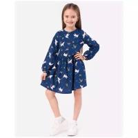 Платье для девочки HappyFox, HFLUN2111 размер 116, цвет журавли. синий
