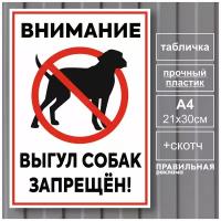 Табличка "Выгул собак запрещен" А4 (21х30 см) / Пластик 3мм +Скотч