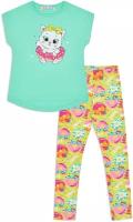Детский трикотажный набор для девочек: футболка с коротким рукавом и брюки Me&We цв. Ментоловый р. 116