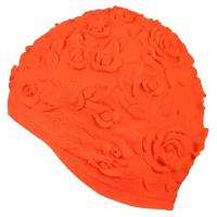 Шапочка для плавания INDIGO женская объемный рисунок Розы IN083 Оранжевый