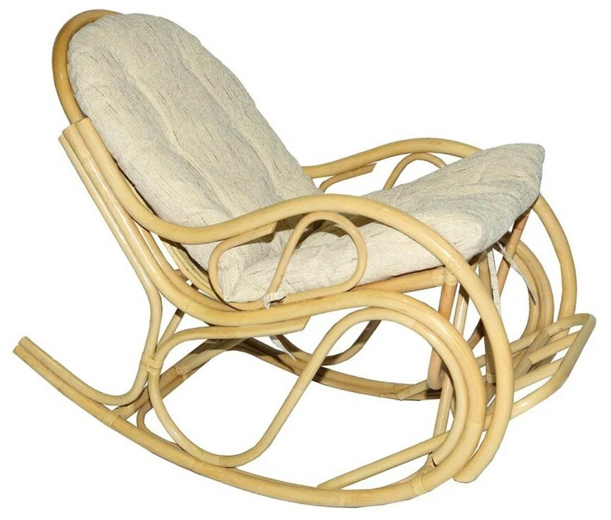 Кресло-качалка из натурального ротанга с толстой подушкой 05/04В, цвет натуральный