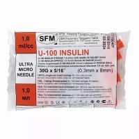Шприц инсулиновый SFM U-100 трехкомпонентный 30G (0.3 мм х 8 мм), 1 мл, 10 шт