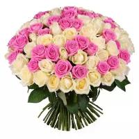 Букет из 101 белой Аваланш и розовой розы Аква, длина 60см, арт.81110160