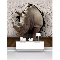 Фотообои на стену первое ателье "Носорог из треснувшей стены" 100х100 см (ШхВ), флизелиновые Premium