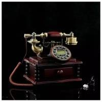Ретро-телефон с выдвижным ящиком, темное дерево, 16х23х25 см 2522819