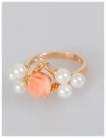 Кольцо Lotus Jewelry, бижутерный сплав, золочение, коралл, размер 20, розовый