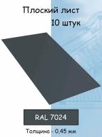 Плоский лист 10 штук (1000х625 мм/ толщина 0,45 мм ) стальной оцинкованный серый (RAL 7024)
