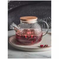 Чайник заварочный стеклянный с крышкой и фильтром 1000 мл / чайник стеклянный заварочный / чайник для плиты / заварочный чайник DG-TP-1000