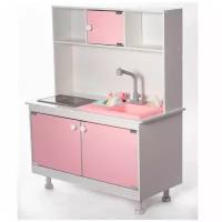 Детская кухня "Sitstep" с интерактивной плитой (со звуком и светом), раковина с функцией вода, розовые фасады
